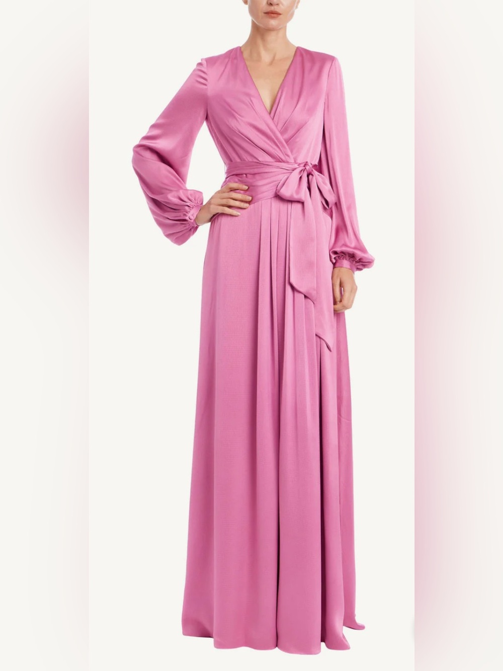 SOLD OUT current Badgley Mischka Mauve Long Sleeve Wrap Maxi Dress😍